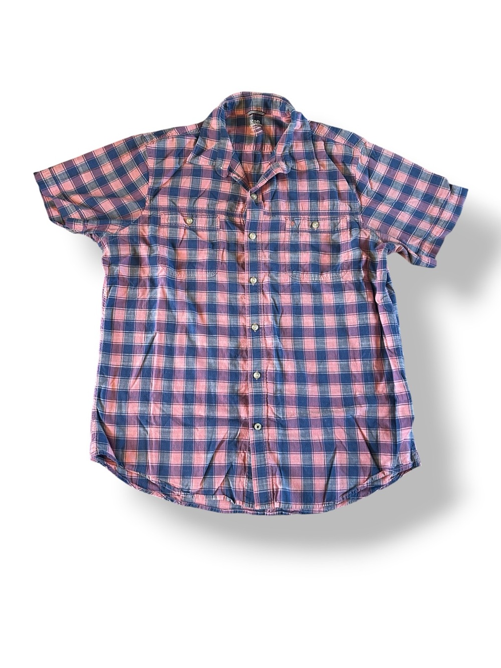 [Izod] Pink and Blue Plaid Short Sleeve Shirt